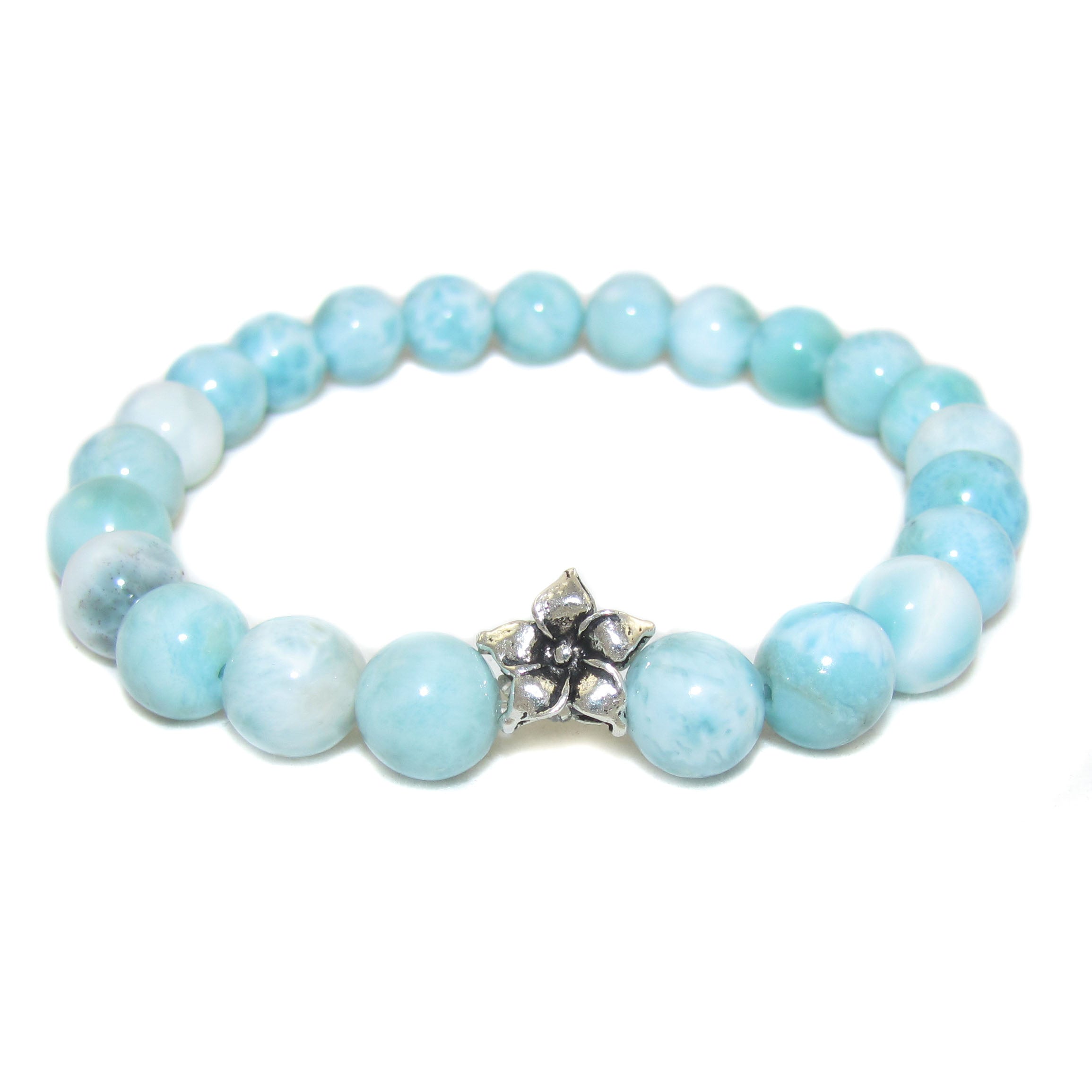 Larimar Edelstein Heilstein Hibiskus Karma Armband, spirituelles Wachstum