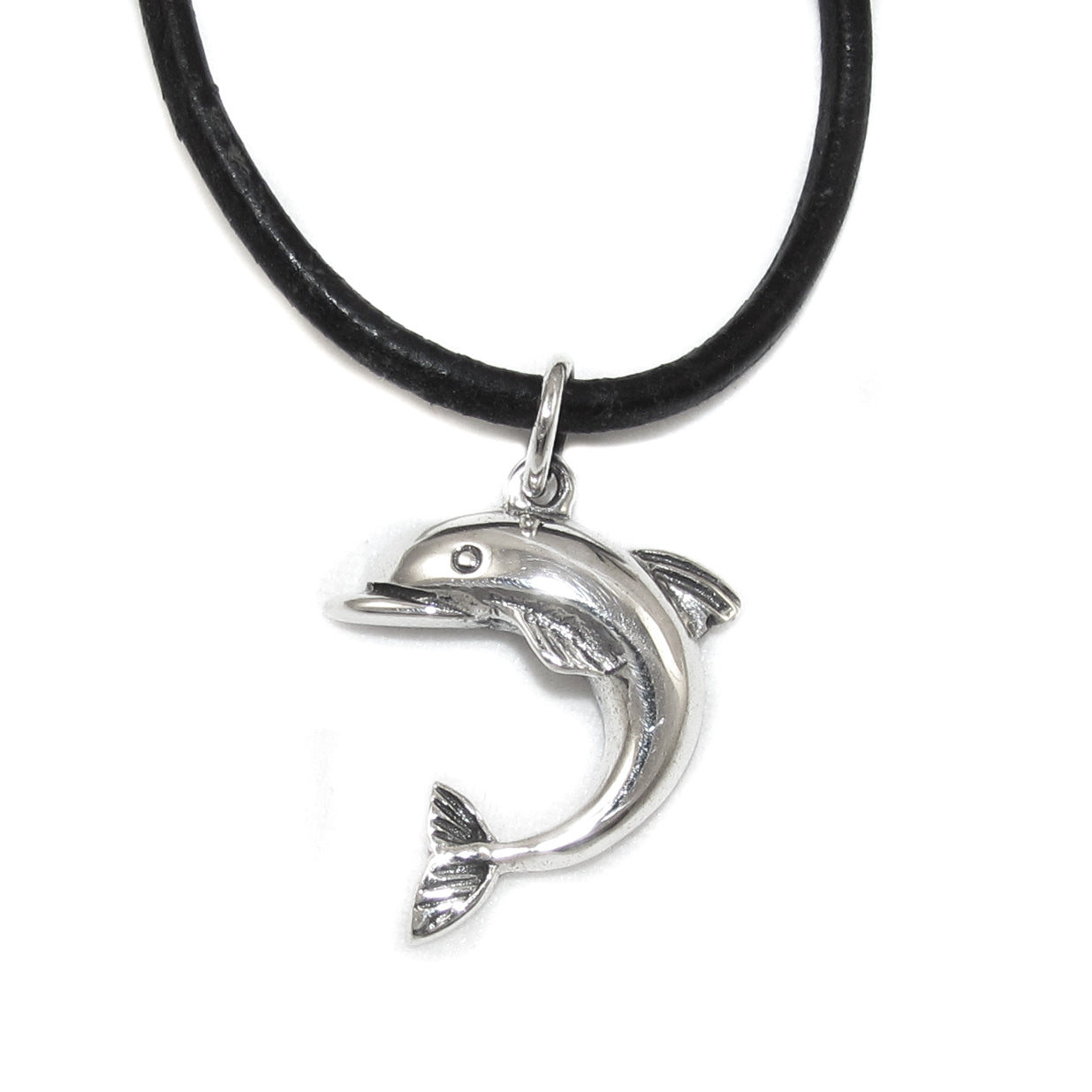 Delfin Krafttier Sterlingsilber Anhänger Leder Kette , Engel des Meeres, Seelentier