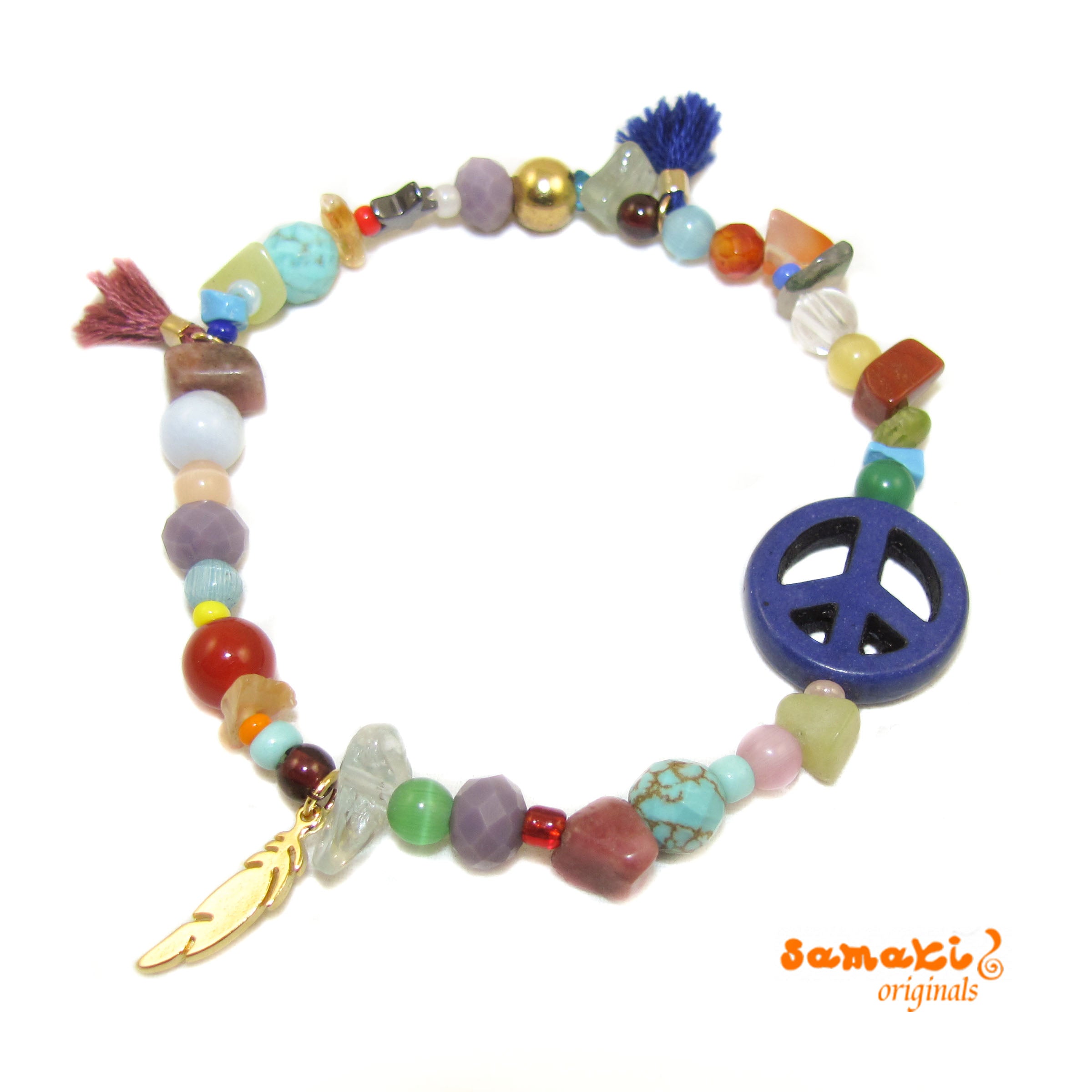 Armbändchen Bettelarmband- love, peace & happiness, bunt - innerer Frieden