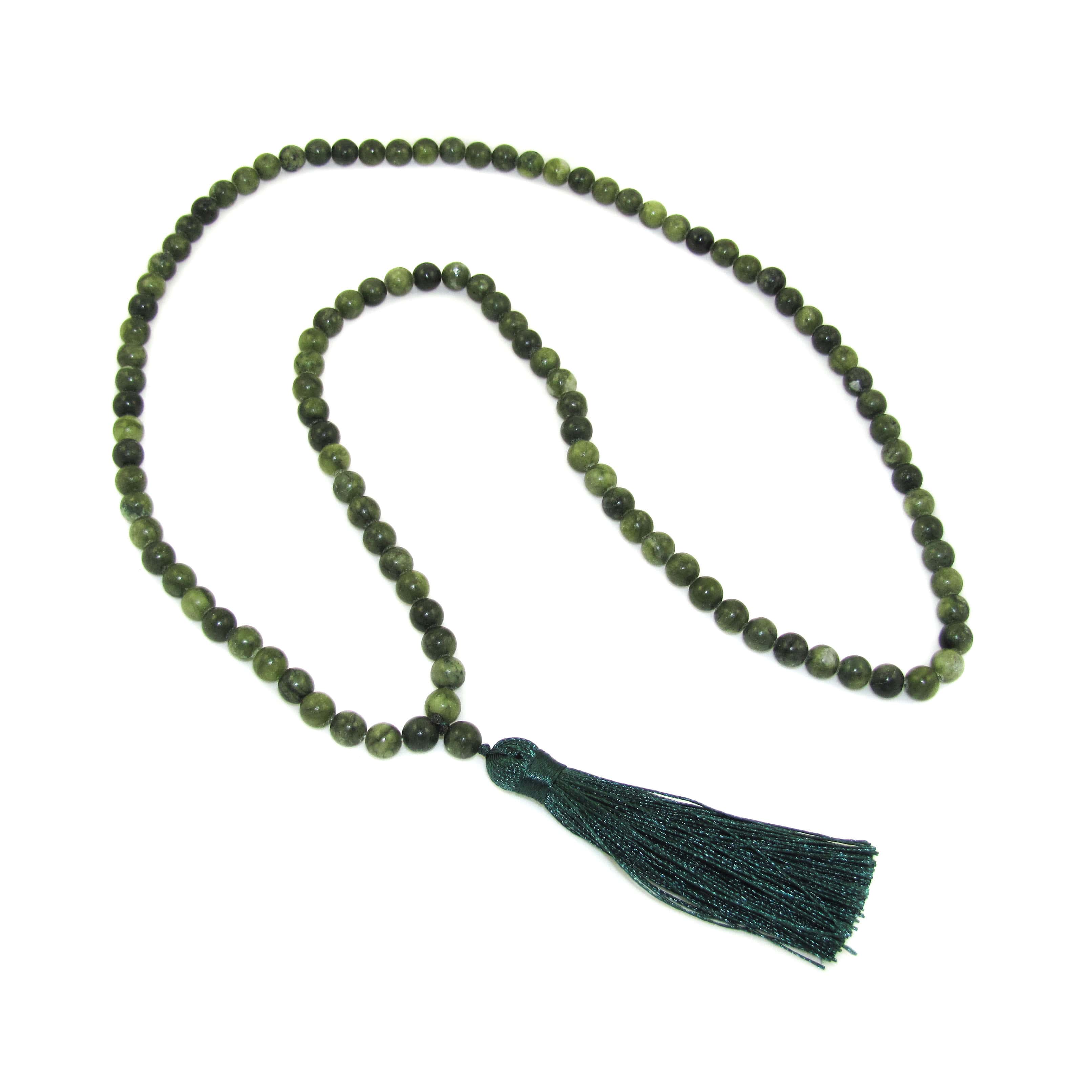 Xinyi Jade Edelstein Heilstein Mala XL, grün - Gebetskette mit langer Quaste, Weisheit - Gleichgewicht - Harmonie