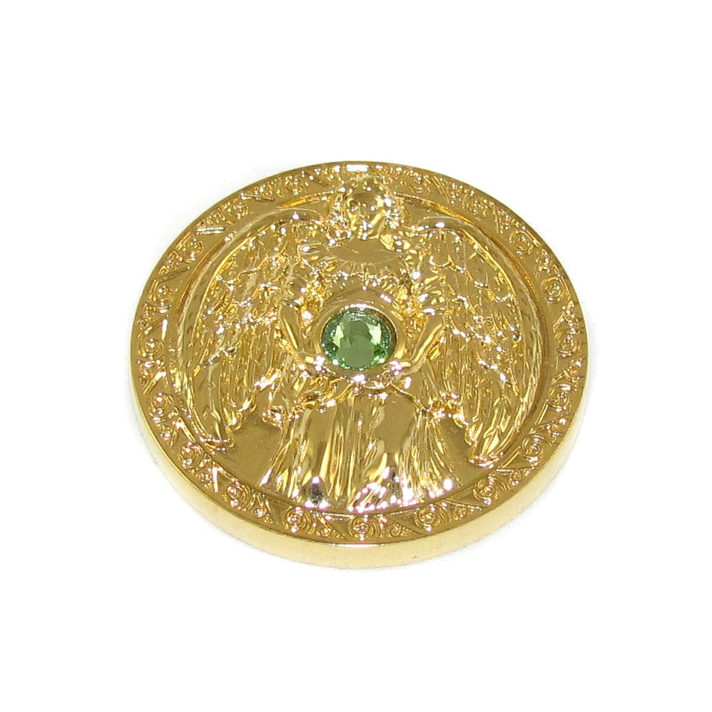 Erzengel Raphael Glücksmünze vergoldet mit grünem Zirkon - Gesundheit und Heilung