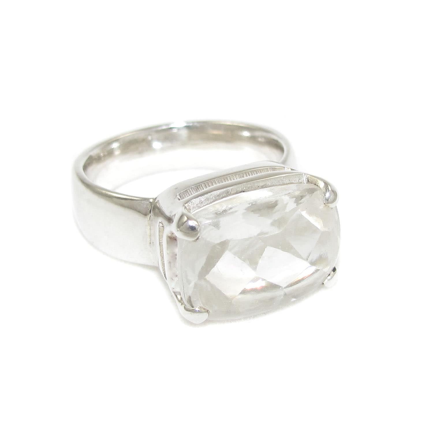edler Bergkristall Edelstein Heilstein Ring Sterlingsilber, rechteckig - Klarheit und Energiefluss