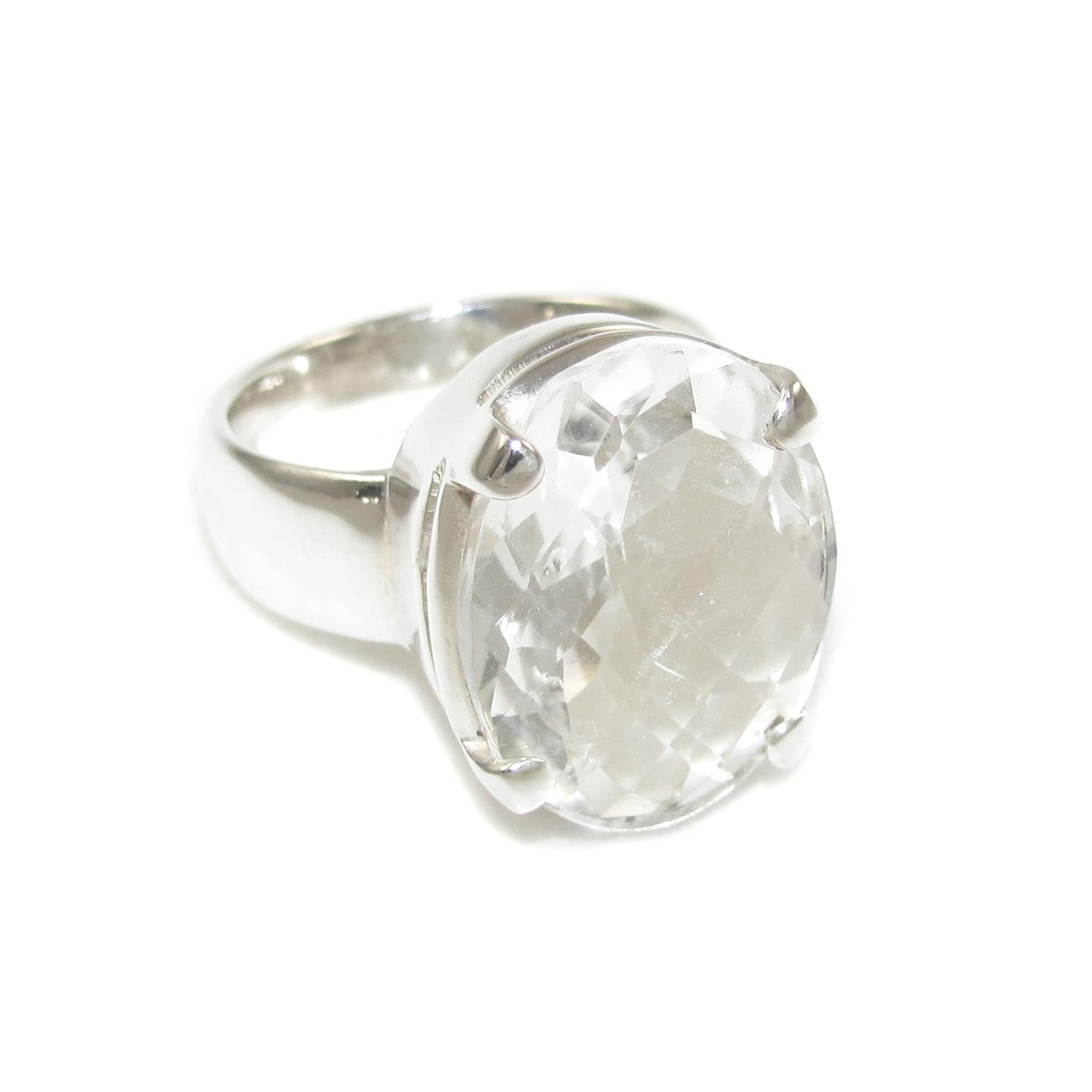 edler Bergkristall Edelstein Heilstein Ring Sterlingsilber, Größe 58 oval - Klarheit und Energiefluss